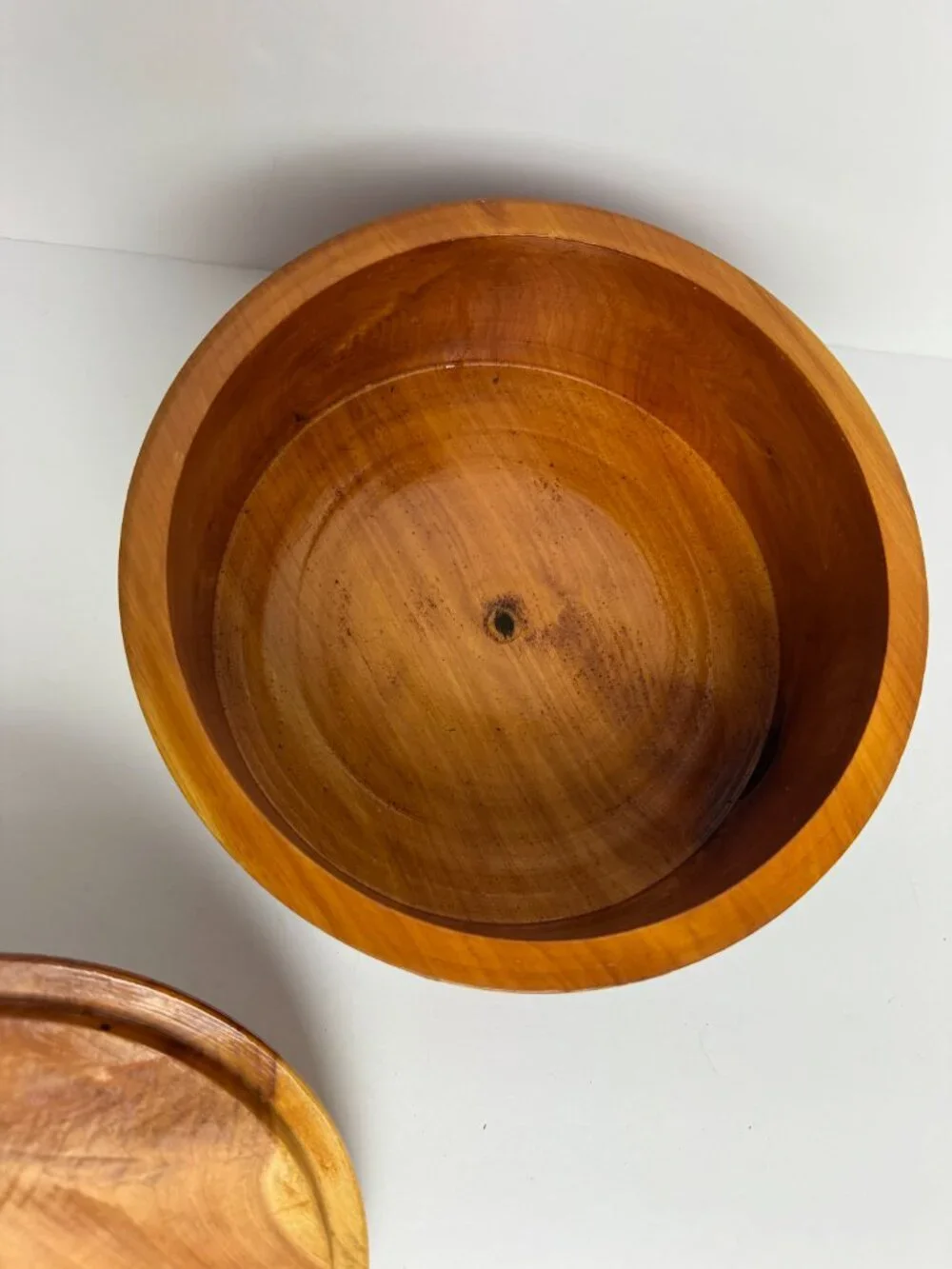 Vintage Wooden Bowl w/Lid  Storage Box Serving Dish